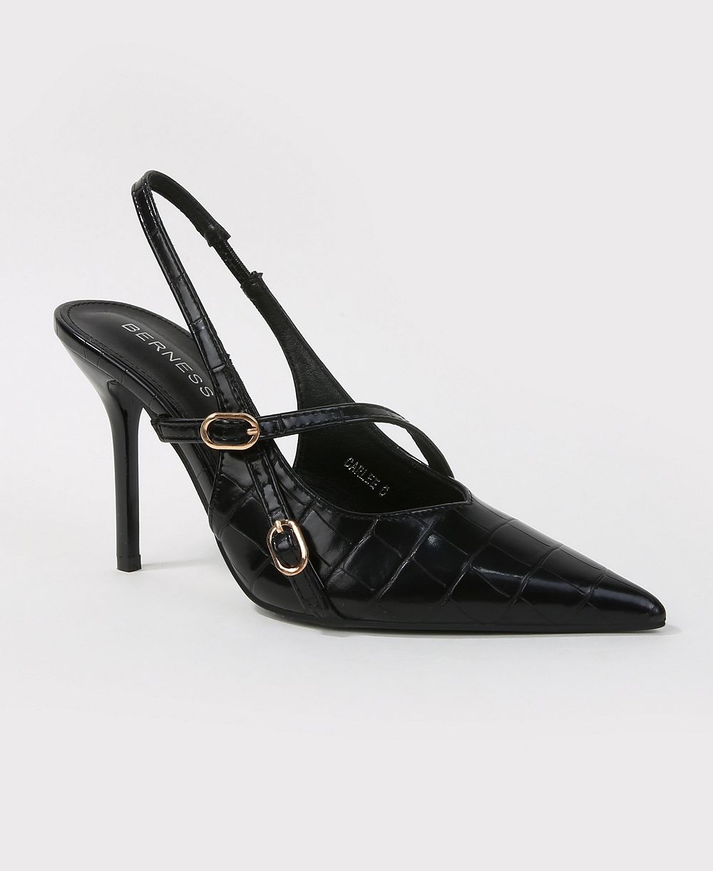 Carlee Croc Embossed Pointed Toe Slingback Stiletto Pumps