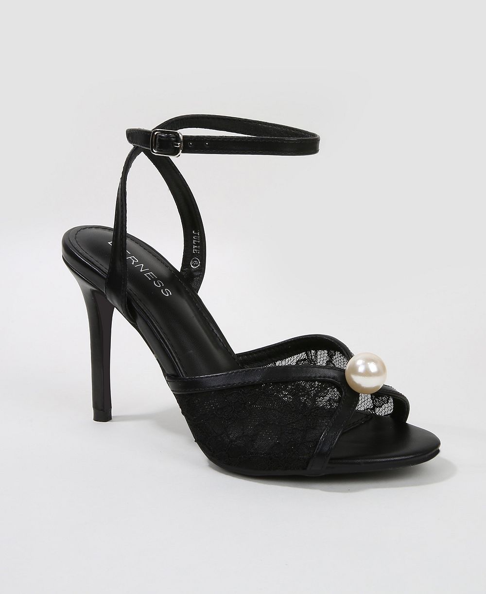 Berness Julie Pearl Embellished Lace Stiletto Heel Sandals