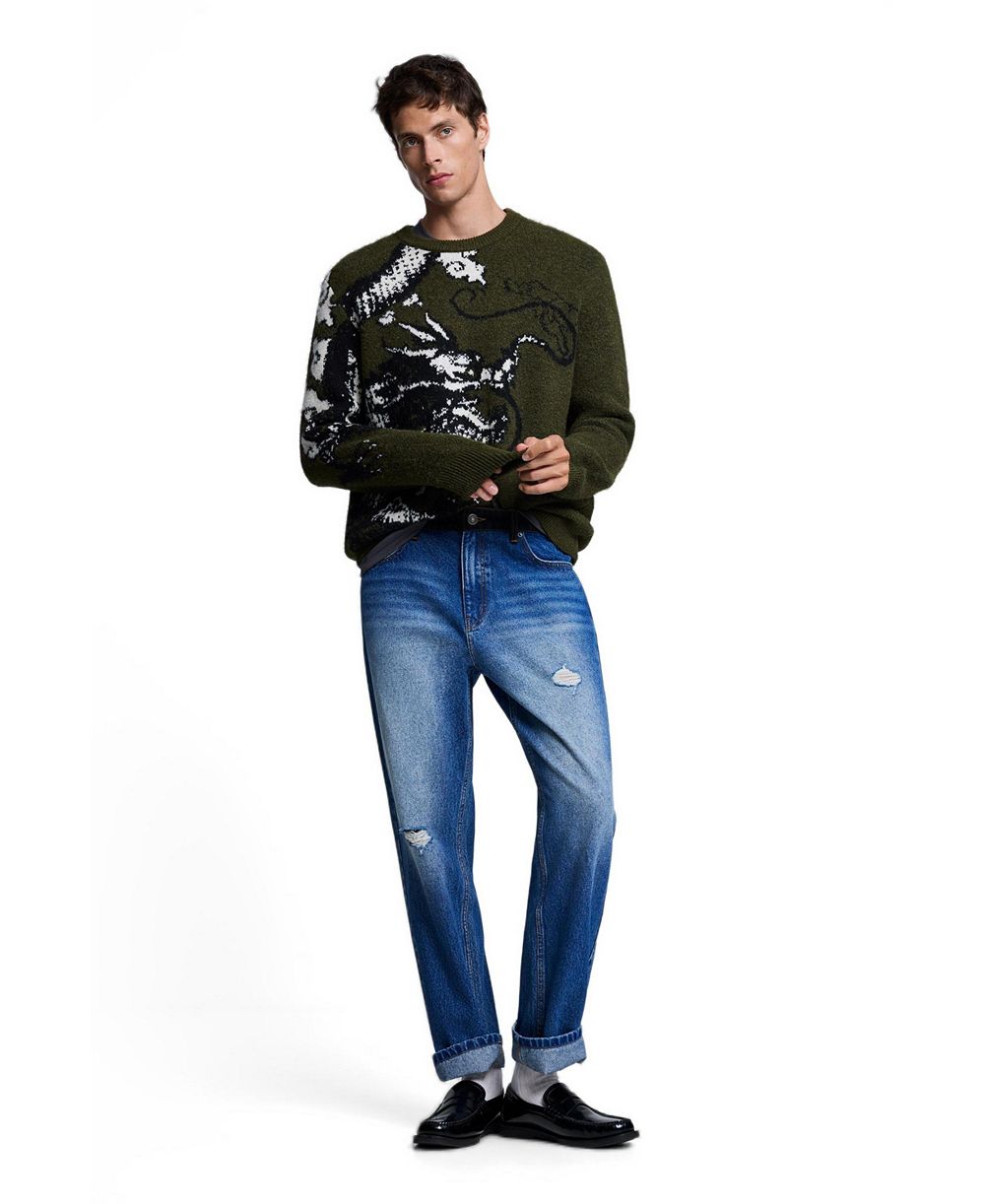 Desigual Men's Straight-Leg Medium Wash Distressed Jeans
