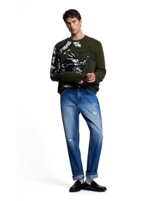 Desigual Men's Straight-Leg Medium Wash Distressed Jeans