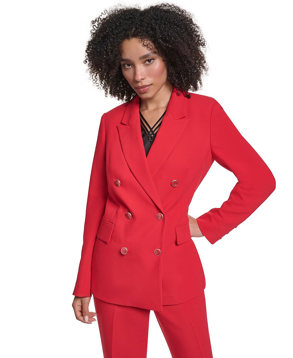 KARL LAGERFELD PARIS Women's Double-Breasted Shoulder-Padded Blazer