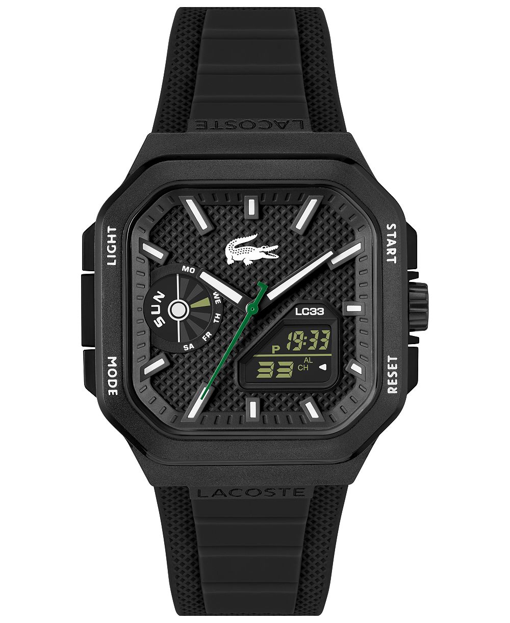 Lacoste Men's Quartz LC33 Square Analog-Digital Silicone Strap Watch 35mm