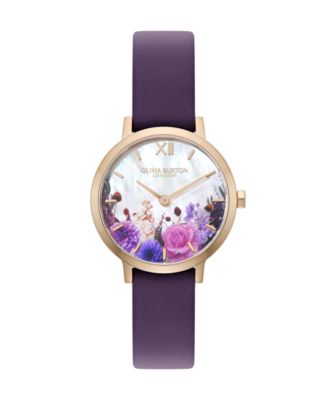 Olivia Burton Women's Quartz Autumn Floral Analog Purple Leather Watch 28mm