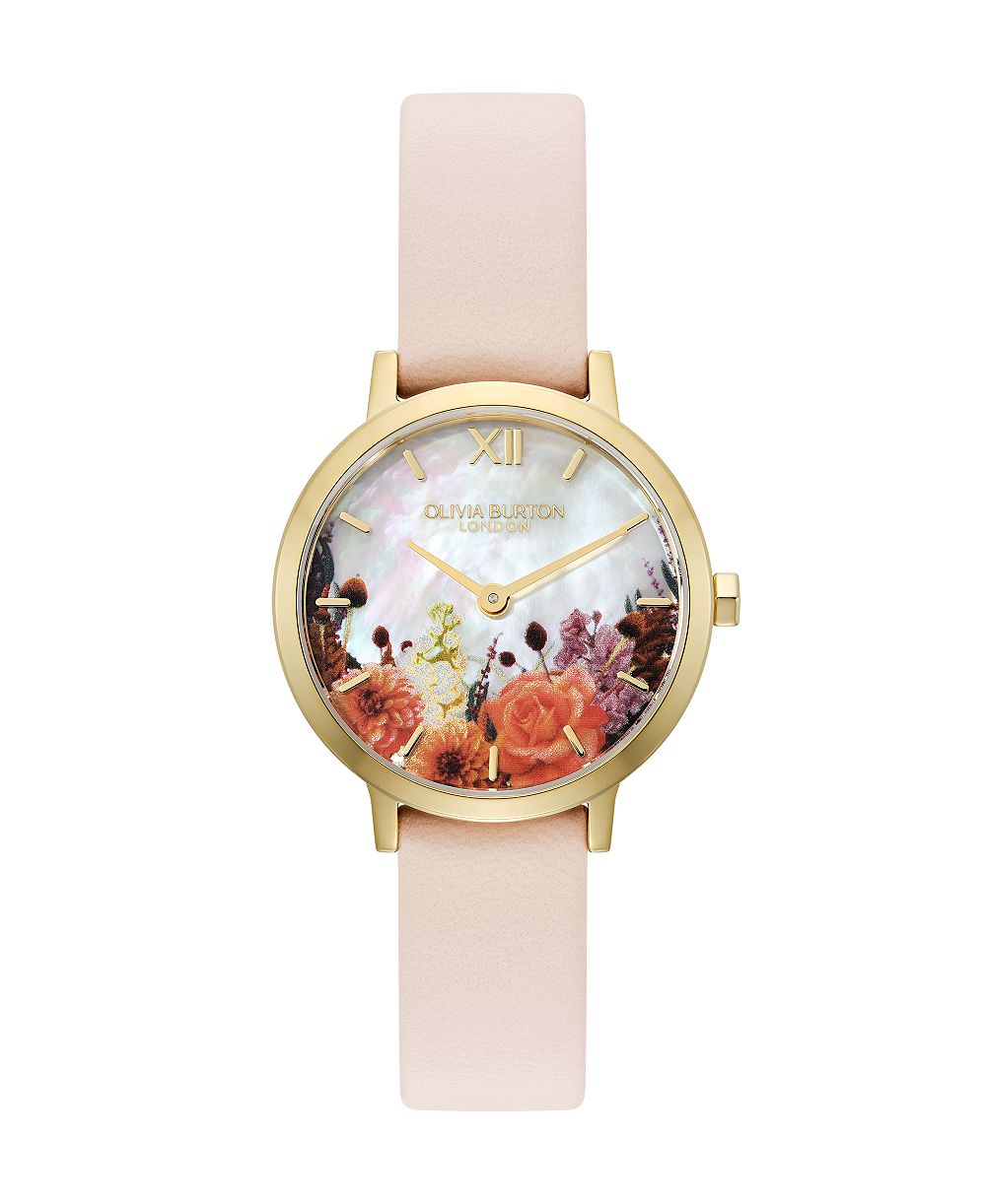 Olivia Burton женские кварцевые часы с кожаным ремешком 28 мм и цветочным циферблатом