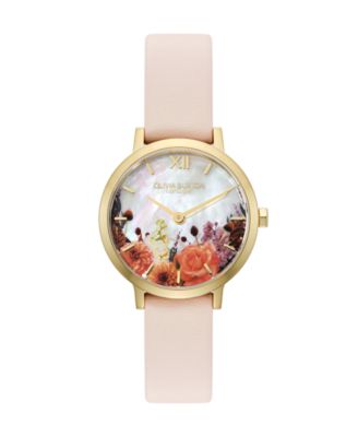 Olivia Burton женские кварцевые часы с кожаным ремешком 28 мм и цветочным циферблатом