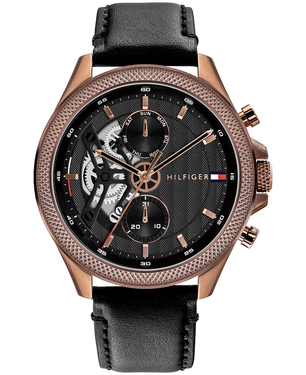 Tommy Hilfiger Men's Quartz Clark Date Black Leather Watch 44mm