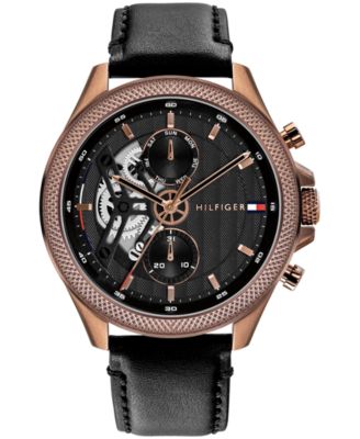 Tommy Hilfiger Men's Quartz Clark Date Black Leather Watch 44mm