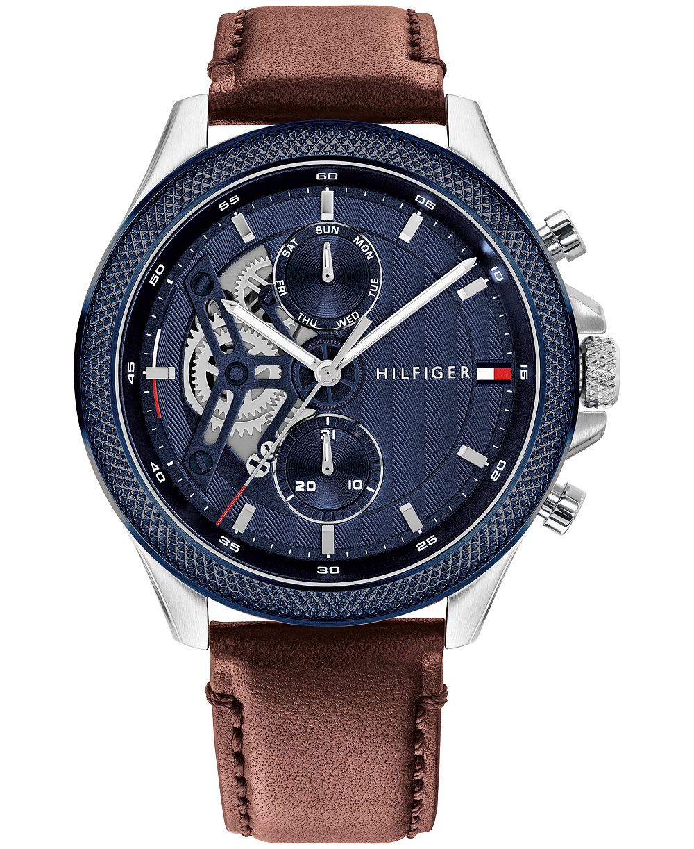Tommy Hilfiger Men's Quartz Clark Brown Leather Strap Watch 44mm