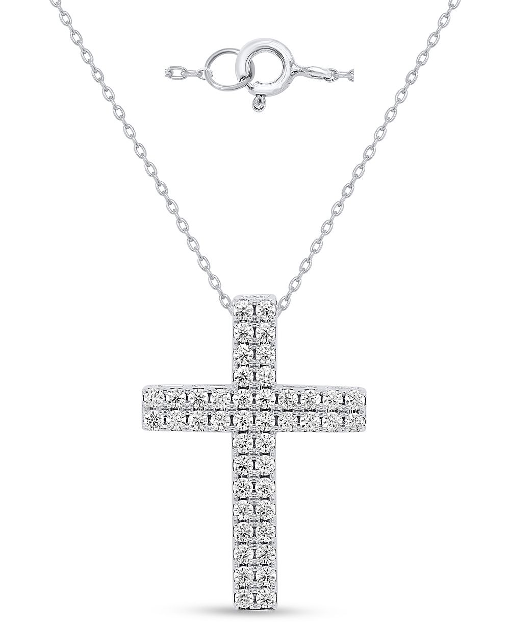 Forever Grown Diamonds кулон-крест с двумя рядами лабораторных бриллиантов (2 ct. t.w.) из стерлингового серебра (также в позолоте 14k)
