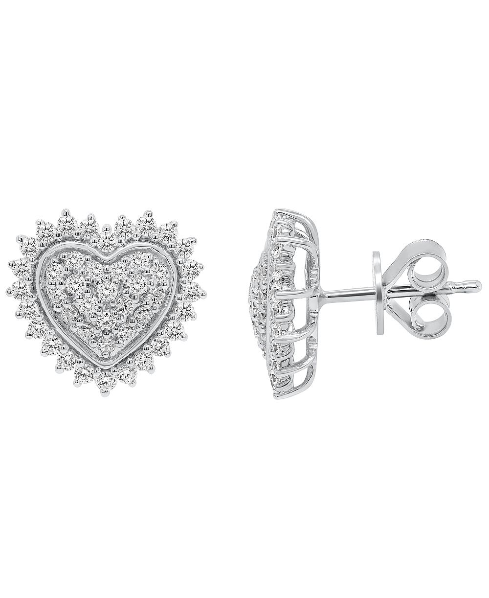 Серьги-гвоздики Forever Grown Diamonds с кластером из выращенных в лаборатории бриллиантов в форме сердца (1 карат суммарно) на стерлинговом серебре
