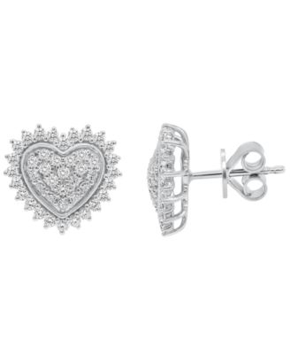 Серьги-гвоздики Forever Grown Diamonds с кластером из выращенных в лаборатории бриллиантов в форме сердца (1 карат суммарно) на стерлинговом серебре