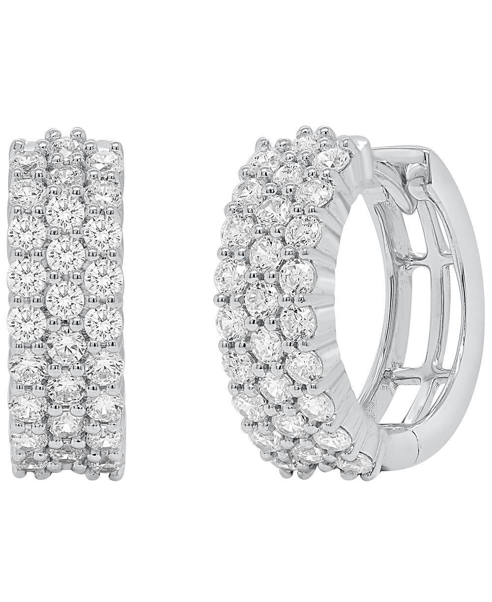 Forever Grown Diamonds серьги-кольца Huggie с тремя рядами лабораторных бриллиантов (1 карат суммарно) из стерлингового серебра