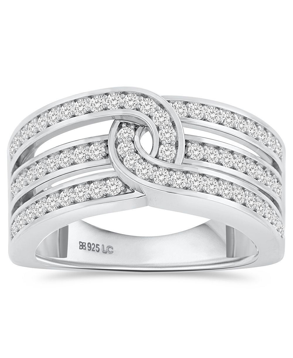 Forever Grown Diamonds обручальное кольцо с переплетающимися завитками, выращенный в лаборатории бриллиант (1 карат суммарно) из стерлингового серебра (также доступно в позолоченном стерлинговом серебре 14k)