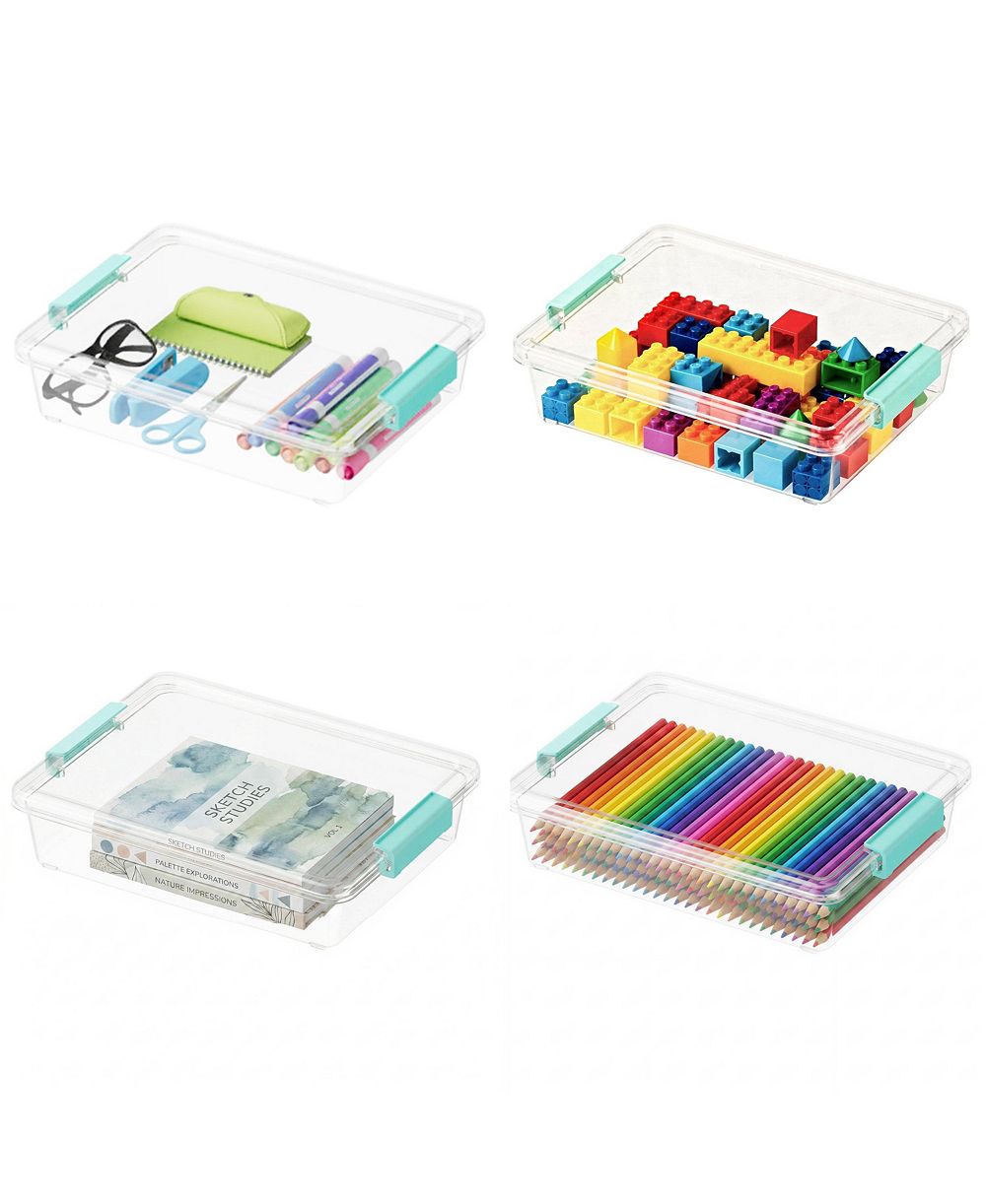 SpaceAid 4 Pack Stackable Storage Bins with Lids, 6 QT Clear Containers for Home Office and School Supplies,  variant