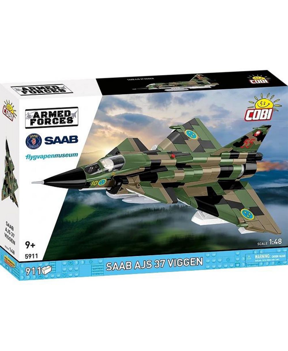 Набор для строительства COBI Armed Forces Saab AJS37 Viggen Aircraft лицензионный 911 деталей, с подставкой для демонстрации, от 9 лет