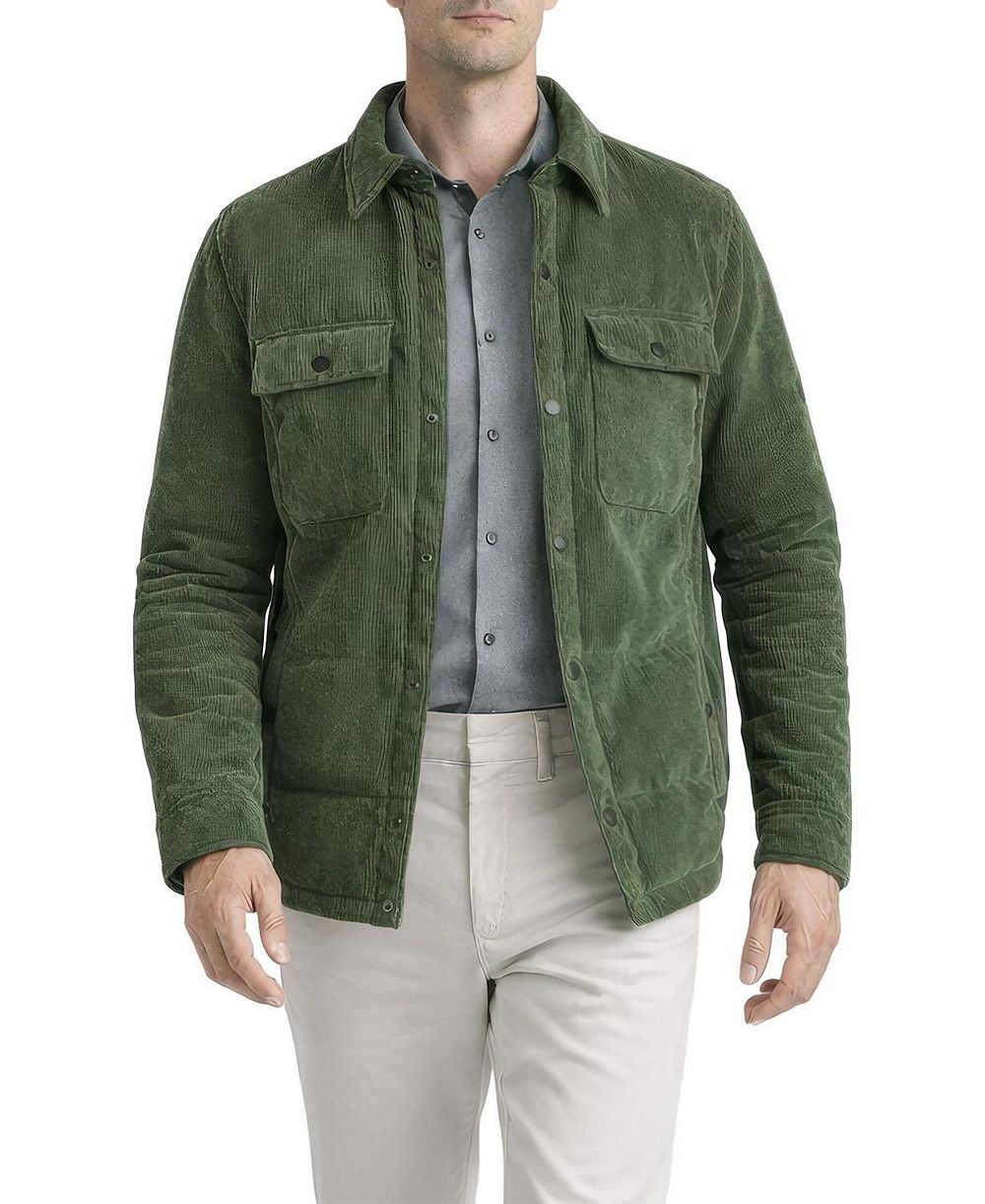 Level 7 Мужской расслабленный-подгонка вельвет пуховик рубашка куртка
