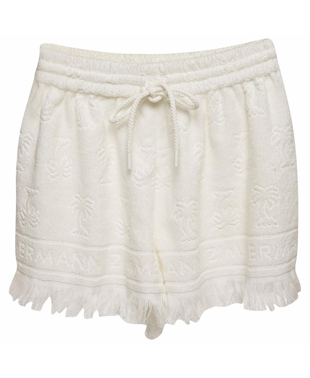 Pre-Owned Zimmermann Women's Palm Tree Terry Cotton Fringed Shorts