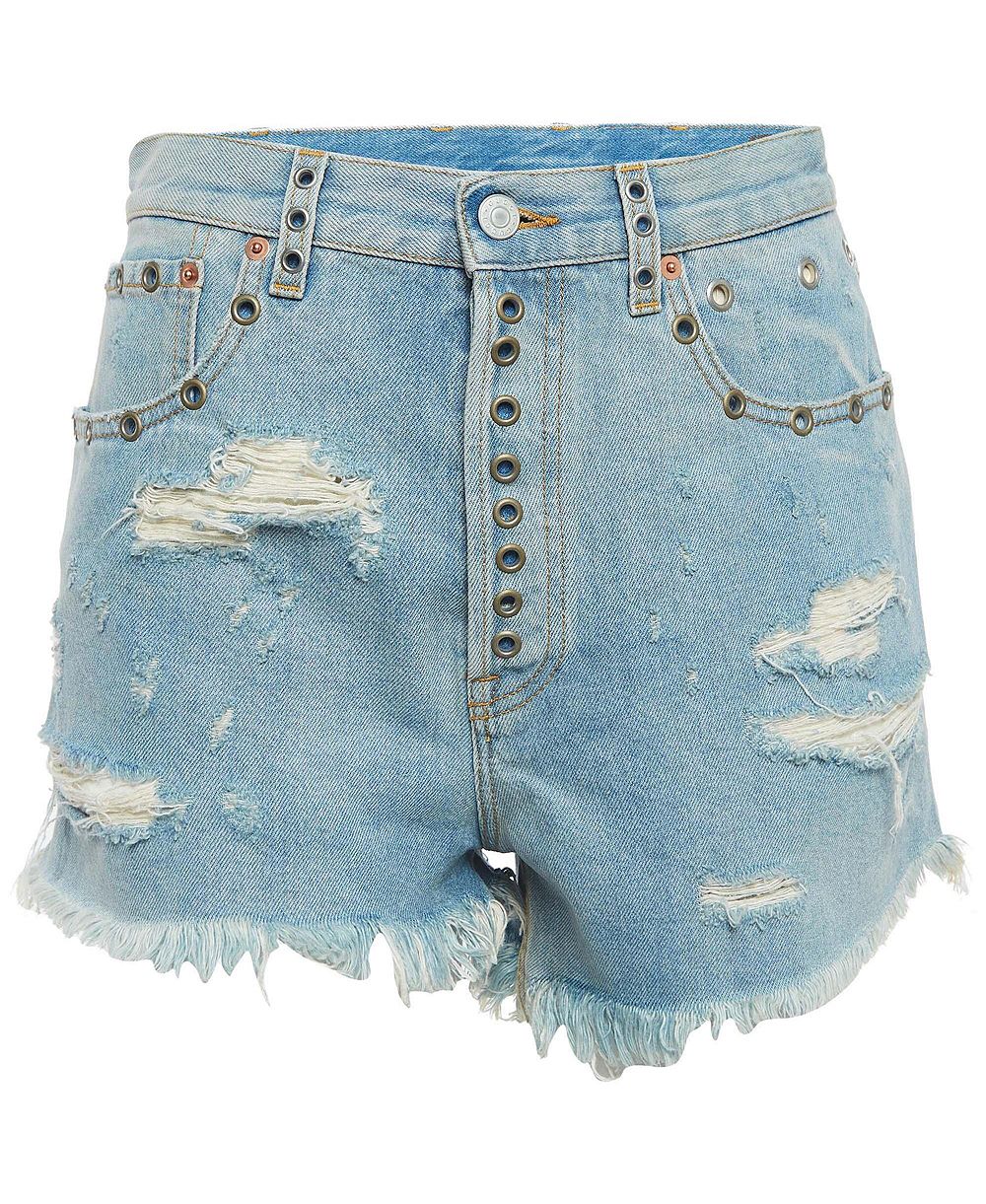 Pre-Owned Gucci Women's Distressed High-Waisted Embellished Denim Shorts, 7" Inseam