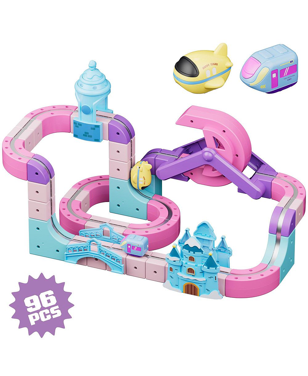 Магнитный железнодорожный набор Contixo MT6 Princess Castle, 96 деталей, с перезаряжаемым моторизованным поездом, возраст 3+