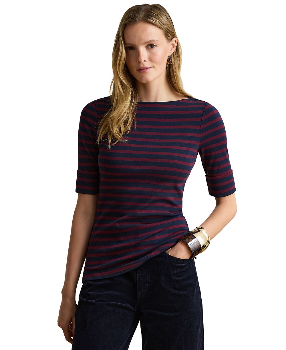 Женская топ Lauren Ralph Lauren Petite из стрейчевой хлопка в полоску с лодочкой вырезом
