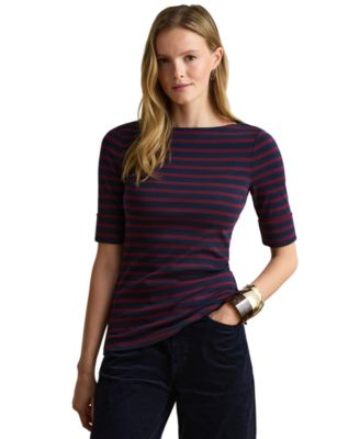 Женская топ Lauren Ralph Lauren Petite из стрейчевой хлопка в полоску с лодочкой вырезом
