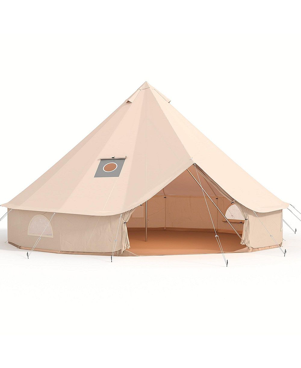 Палатка MAXSA Canvas Bell Tent с отверстием для печи, 4-сезонная глэмпинг-палатка с полом из ПВХ, сетчатыми окнами и вентиляцией на крыше, семейная палатка для кемпинга