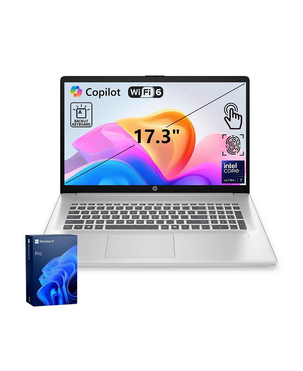 HP ноутбук с сенсорным экраном 17.3", бизнес-класс, Copilot AI, Intel Core Ultra 7 255U, Intel Graphics, 16 ГБ DDR5, 1 ТБ SSD, Wi-Fi 6, Windows 11 Pro, серебристый