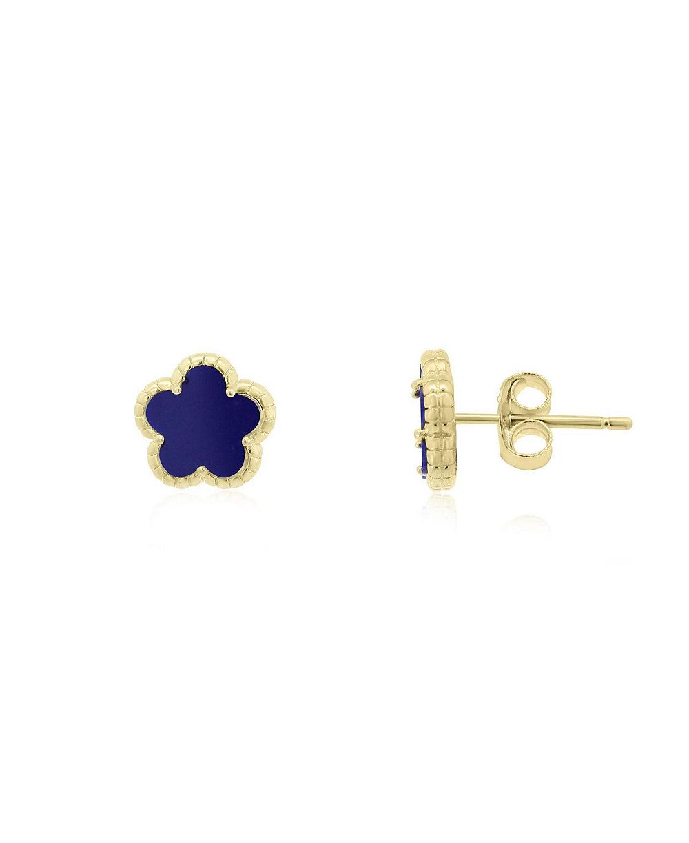 The Lovery Lapis Spring Flower Stud Earrings 14K Gold-Plated Sterling Silver