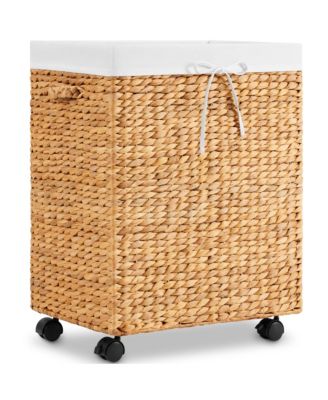 Best Choice Products Medium Laundry Hamper  Rolling Wheels, Woven Hyacinth Laundry Basket  Liner, 24 Gal
