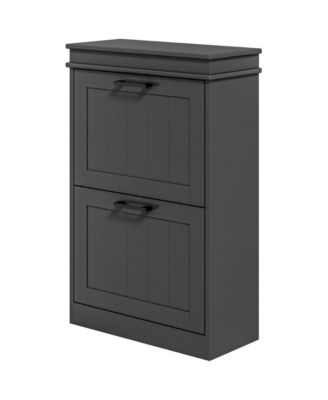 Slickblue 2 Tier Tilt-Out Shoe Cabinet with Hidden Storage for Entryway