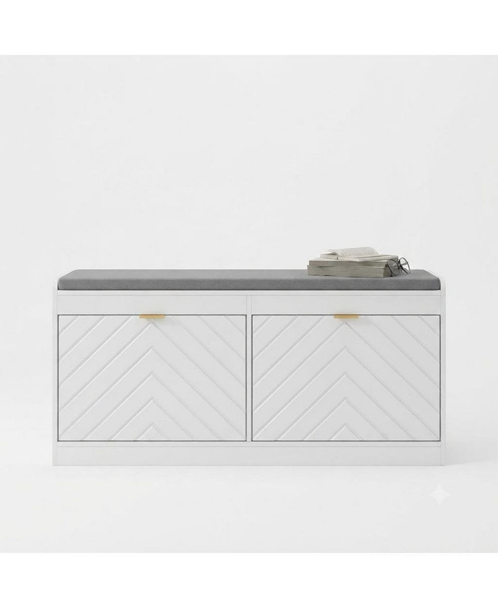 Slickblue Storage Bench with Cushioned Linen-Feel Seat for Entryway and Bedroom