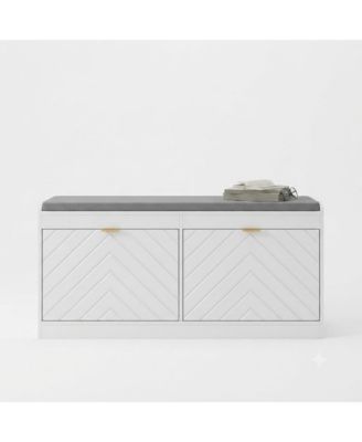 Slickblue Storage Bench with Cushioned Linen-Feel Seat for Entryway and Bedroom