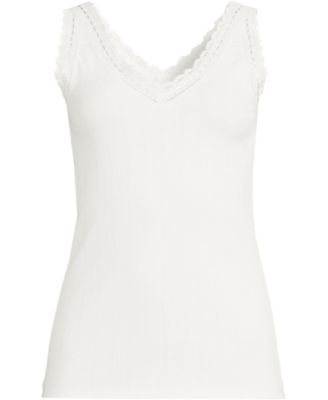 Lands' End Plus Size Variegated Micro Rib Lace Trim Cami