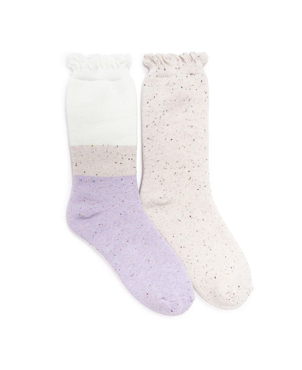 MUK LUKS Women's 2 Pair Pack Ruffle Heat Retainer Crew Socks