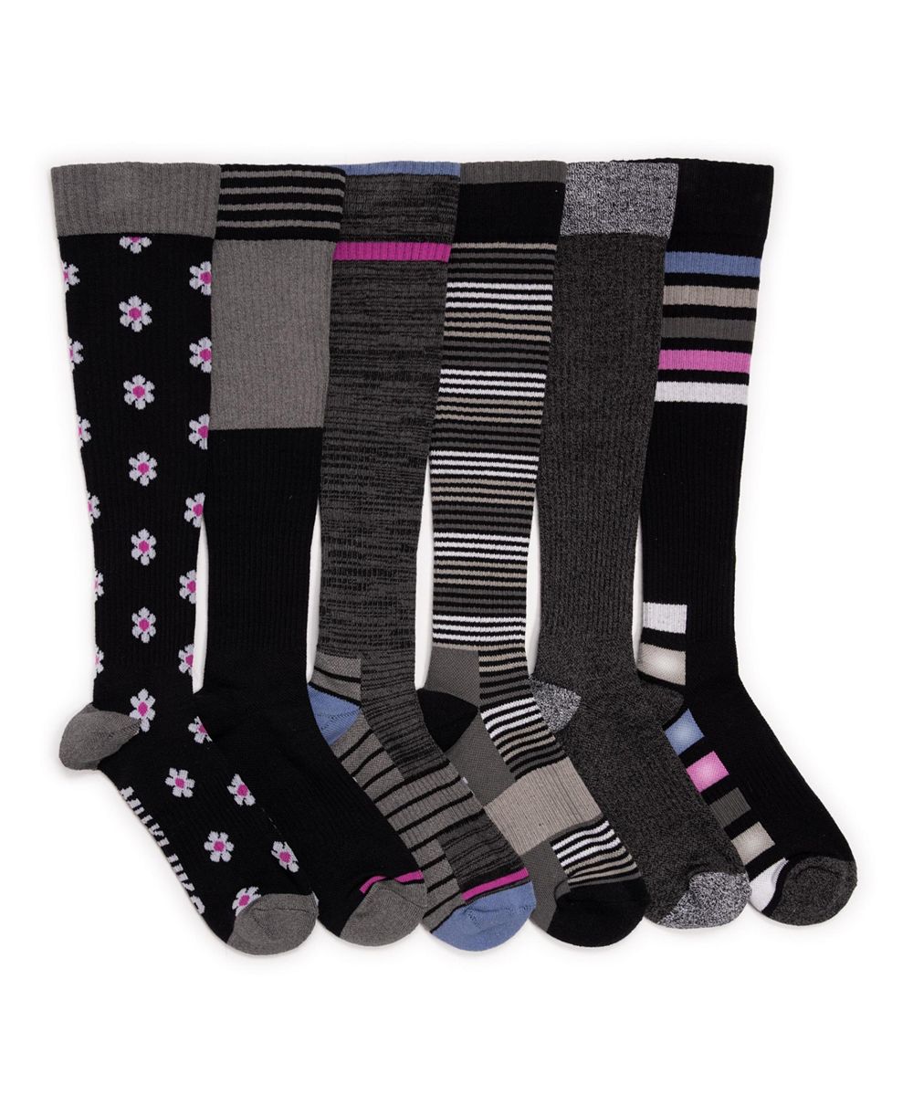 MUK LUKS Women's 6 Pair Pack Compression Knee High Cotton Socks