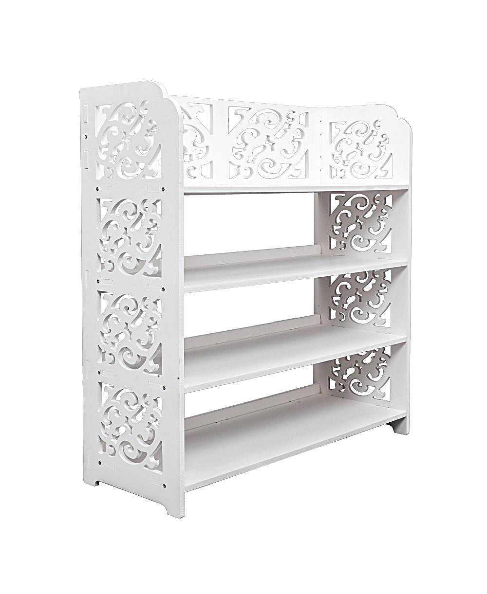 Slickblue 4 Tier Shoe Storage Rack with Decorative Carved Panels