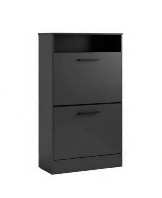 Slickblue 2 Large Flip-Down Drawer Shoe Cabinet with Open Top Storage Shelf