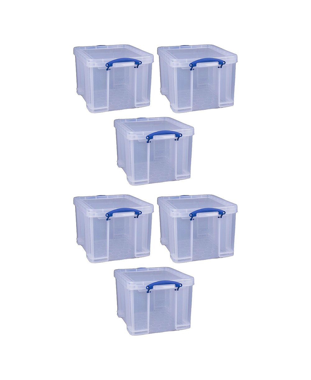 Really Useful Box 32 Liter Storage Container w/Snap Lock Handles, 6 Pack, Clear