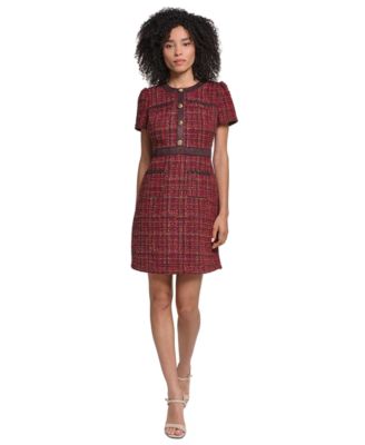 KARL LAGERFELD PARIS Women's Short-Sleeve Tweed Crewneck Sheath Dress