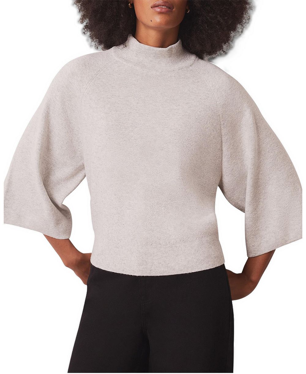 Mint Velvet Women's Mock Neck 3/4-Sleeve Bell Sleeve Cotton-Blend Top