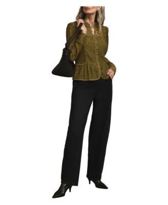 Mint Velvet женская блузка из кружева с высоким воротником и пышными плечами