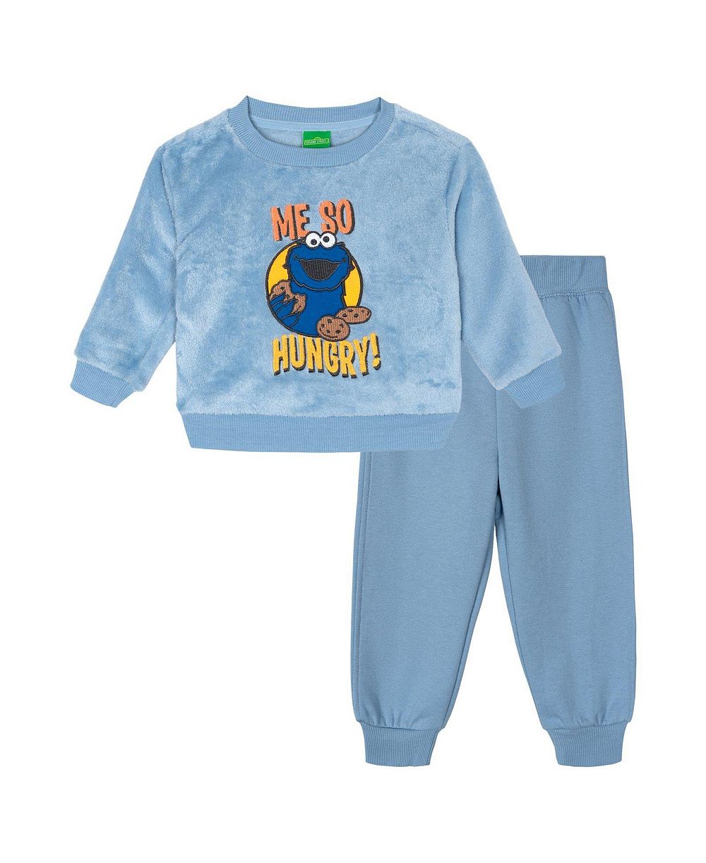 Комплект из двух предметов Sesame Street для мальчиков: флисовая кофта и штаны с манжетами из хлопковой смеси с Кукломонстром, возраст 4-20 лет