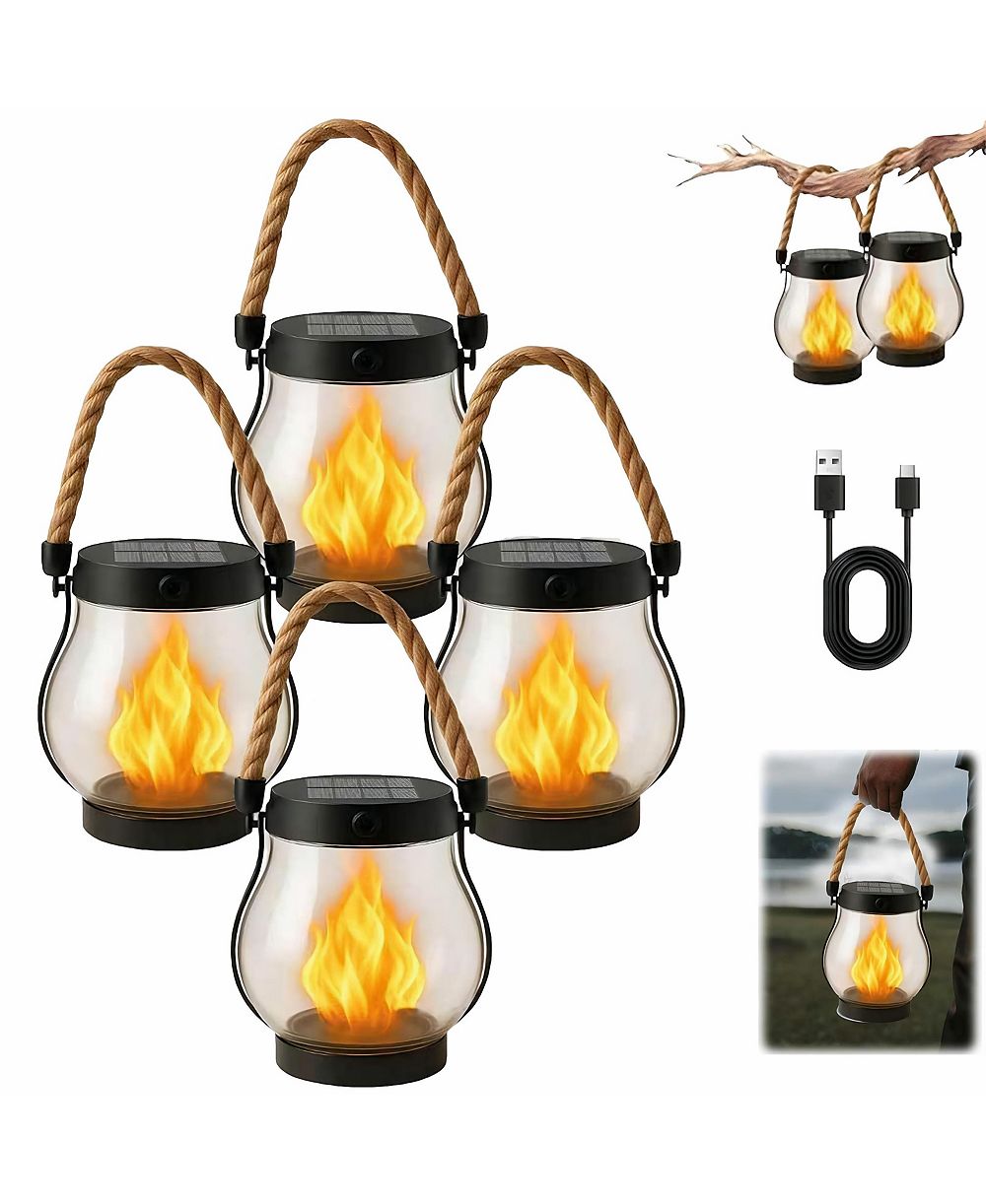 Cushry Solar Lantern Outdoor Lights Large Waterproof Flickering Flame Solar Lantern for Yard Garden Patio Hanging Tabletop Decor (4 Pieces )