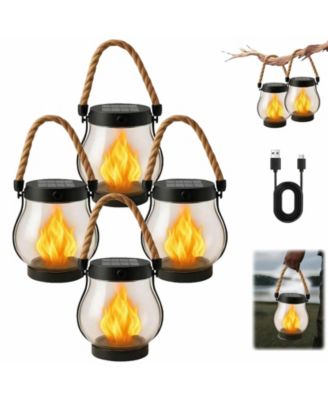 Cushry Solar Lantern Outdoor Lights Large Waterproof Flickering Flame Solar Lantern for Yard Garden Patio Hanging Tabletop Decor (4 Pieces )