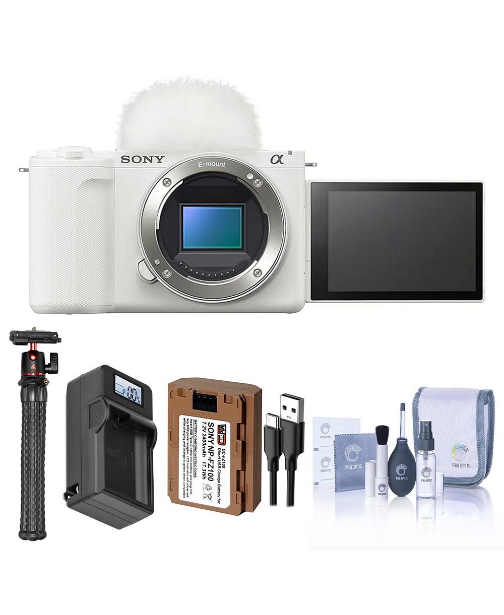 Sony Alpha ZV-E10 II камера, белая, с дополнительным аккумулятором, зарядным устройством с пластиной, штативом