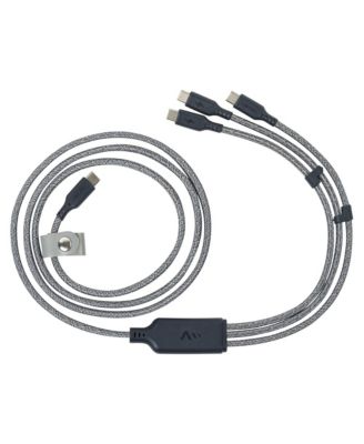 Ventev Ultrafast Trio 3-in-1 140W Braided USB-C to USB-C Cable for Laptops, Tablets and Phones