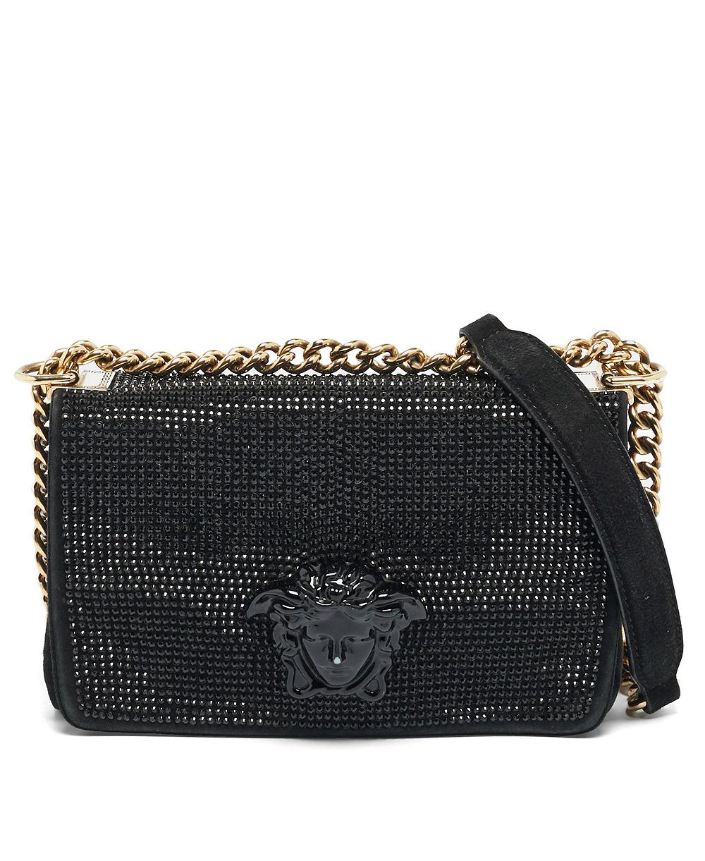 Pre-Owned Versace Women's Sultan Medusa Crystal Embellished Suede Shoulder Bag