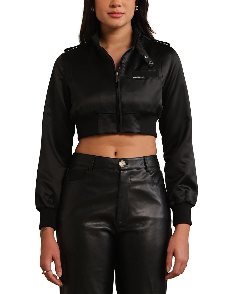 Members Only Women's Iconic Racer Cropped Satin Jacket