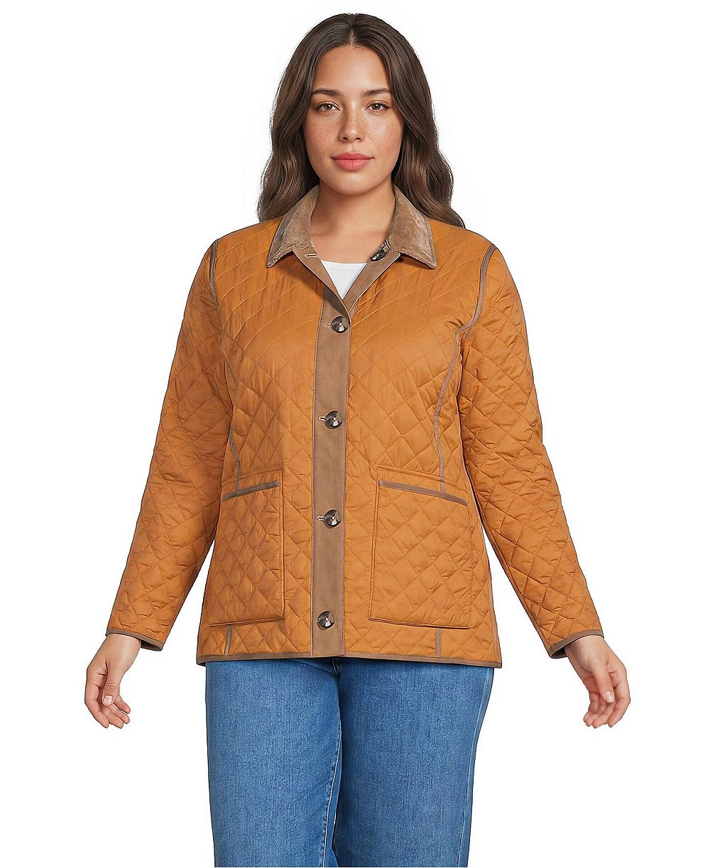 Lands' End Plus Size Print Reversible Barn Quilted Insulated Jacket