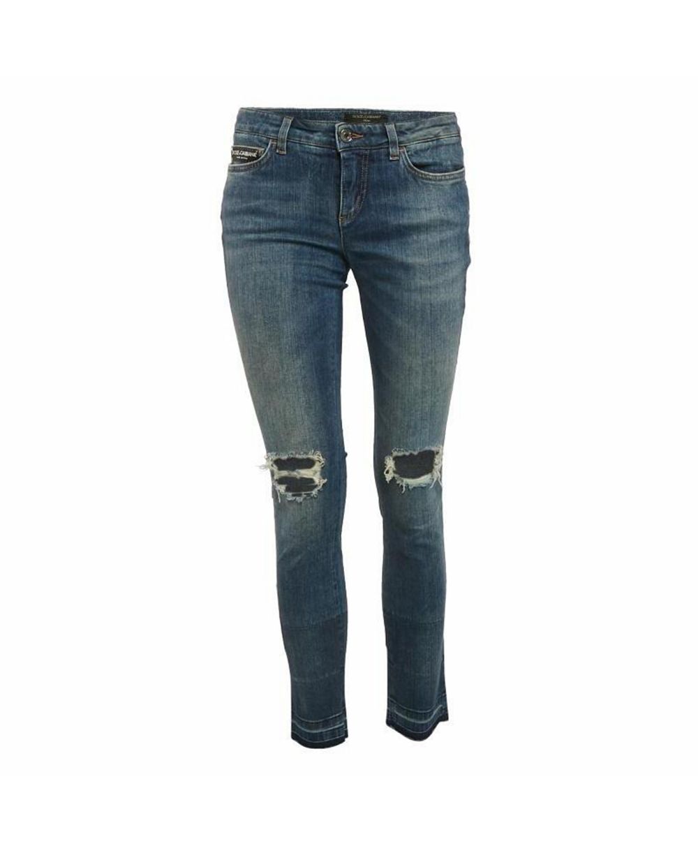 Pre-Owned Dolce & Gabbana Women's Logo Applique Denim Ripped Jeans